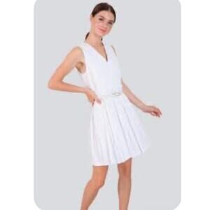 Raoul dress 8 fit and flare crossover pleated sleeveless V neck white cream